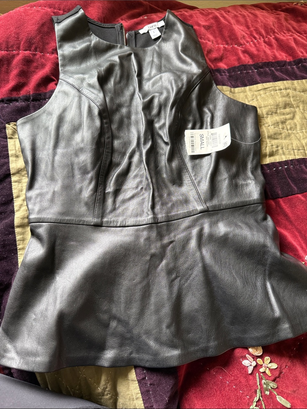 Bar III Black Faux Leather Peplum Top